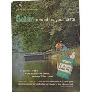 Salem Menthol Cigarette Magazine Advertisement Vintage Tobacciana 1958 Lake Boat